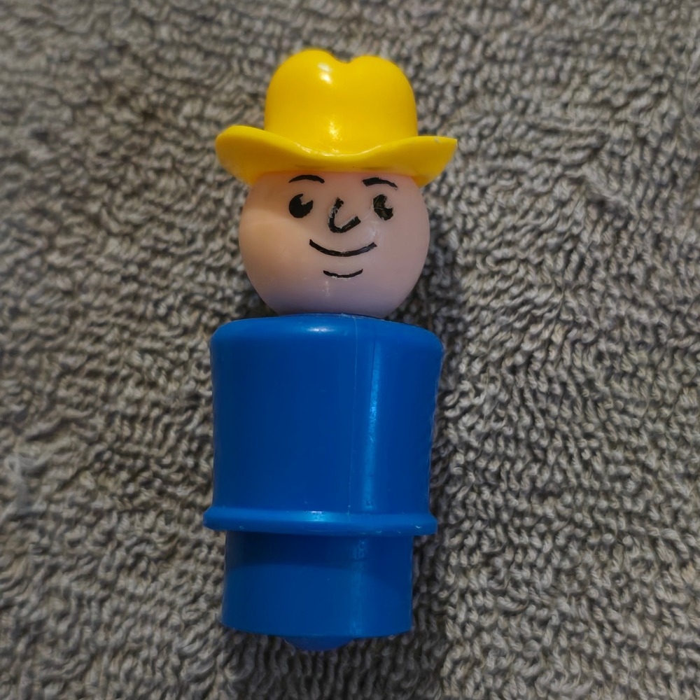 Fisher-Price Little People Vintage Cowboy Figure Blue Yellow Hat Plastic Toy